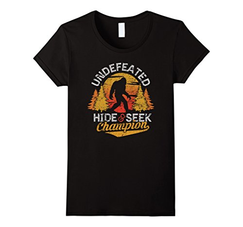 Womens Bigfoot T-shirt Undefeated Hide &amp; Seek Sasquatch Yeti Gift Medium Black