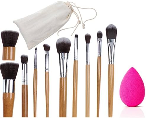 PROMO INSIDE - BAMBOO Makeup Brushes Set 10 Pc Blender with Cotton Bag