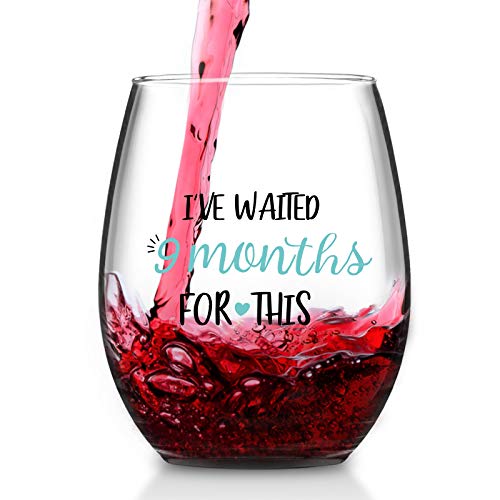 Funny Baby Boys Wine Glass – I’ve Waited 9 Months for This Stemless Wine Glass 15Oz – Unique New Pregnancy, Baby Shower…