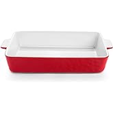 Krokori 4 QT Baking Dish, Casserole Dishes for Oven, 9x13 Baking Pan with Handles, Lasagna Pan Deep, Ceramic Casserole Dish Oven Safe for Baking, Lasagna, Kitchen, Wedding Gift (Red)