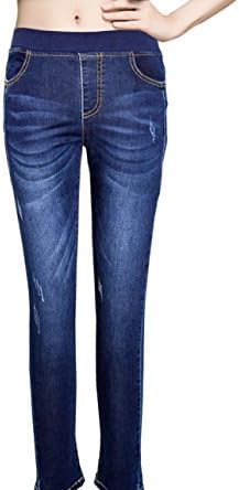 Women Elastic Waist Jeans Elastic Band Casual Jeans (12, Dark Blue)