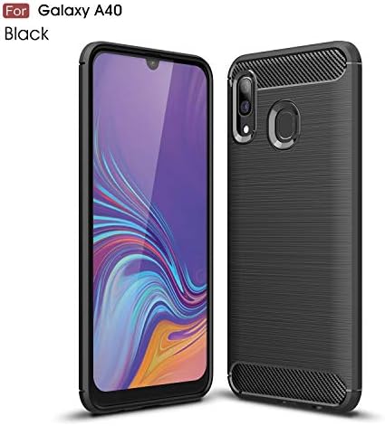 YFXP Samsung Galaxy A40 Case, Shock Absorption Samsung Galaxy A40 Cover Soft TPU Anti Scratch Carbon Fiber Case with Tempered Glass Screen Protector for Samsung Galaxy A40 Black