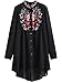 Romwe Tunic Top Floral Embroidered Long Sleeve Button Down Loose Blouse