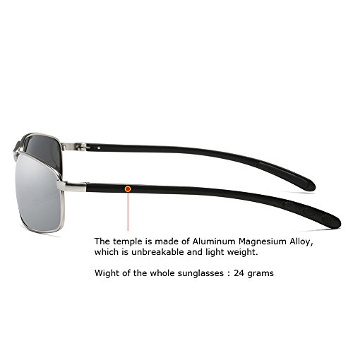 ZHILE Rectangular Polarized Sunglasses Al-Mg Alloy Temple Spring Hinge UV400 (Silver, Silver mirrored)