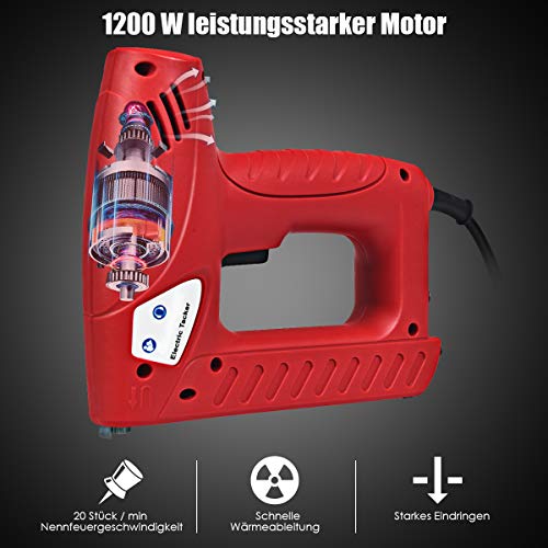COSTWAY 2-in-1 Elektrischer Tacker Nagler Elektrisches Nagelpistolen Kit mit 1200 Tackerklammern und 300 Nägel / 20… – Bild 7