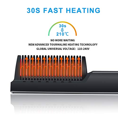 Hair Straightener Brush Ceramic Heating,Beard Straightener Comb,6 Temperature Control,Anti-Scald,Frizz-Free,30s Fast Heat Up, Auto Off,360 Swivel Cord, Portable Hair Straightening Comb,For Men & Women