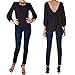 Humble Chic Bow Back Blouse for Women - Long Sleeve Chiffon Top Backless Tunic Shirt, Made in USA (Medium, Black)