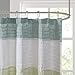 Madison Park Amherst Bathroom Shower Curtain Faux Silk Pieced Striped Modern Microfiber Bath Curtains, 72x72 Inches, Green