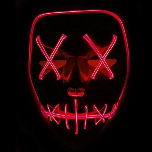 Xdffy Halloween Mask LED Light Up Funny Masks Great Festival Cosplay Costume Supplies Party Masks Glow In Dark (Red)