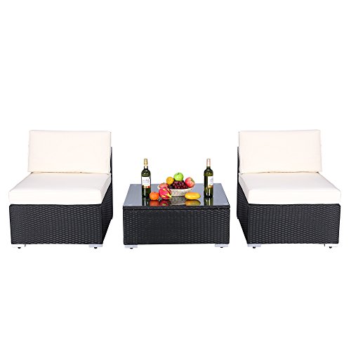 Do4U 3pcs Outdoor Patio Garden Rattan Wicker Sofa Set Sectional Furniture Set (Black 9009-3pcs)
