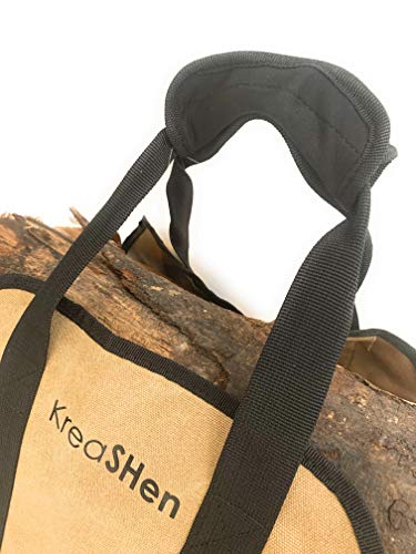Firewood Log Carrier (Waxed Canvas) Water Resistant Tote with Padded Handles - Thumbnail 4