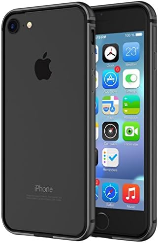 iPhone 8 Case, Compatible with iPhone 7 KEWEK Aluminum Metal Bumper Frame with Shock Absorbing Flexible TPU Inner Dual Layer (with Removable Clear Back Panel), Black