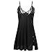 Halife Women's Sexy Sling V-neck Lace Trim Satin Chemises Slip Sleepwear (M, Black)