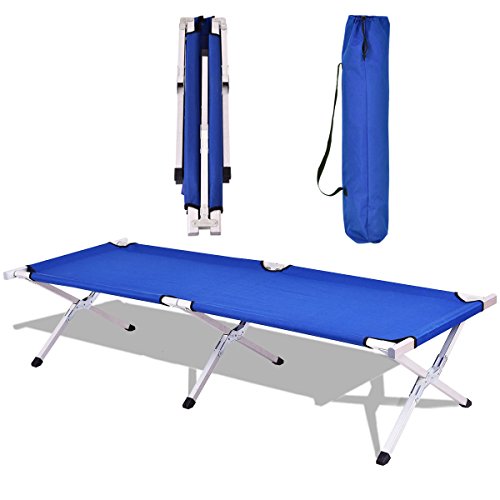 Goplus Heavy Duty Foldable Camping Cot Portable Military Bed Hiking Travel W/Carrying Bag (Blue)