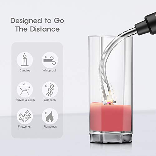 Lighter, Tecboss Zinc Alloy Candle Lighters Electric USB Lighter, Plasma Arc Rechargeable Long Lighter for Camping Cooking BBQs Fireworks, Gift Box