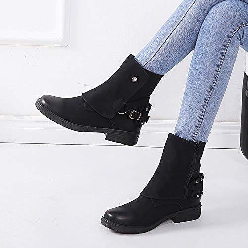 Hunzed Women Shoes Vintage Suede Casual Zipper Leather Girl's Boots (Black, 7.5 M US) - Thumbnail 3