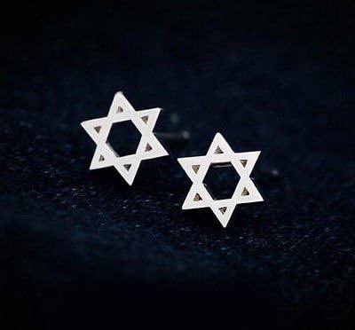 phitak shop 925 Silver Plated Hollow Brushed Star of David Hexagram Mini Women Stud Earrings