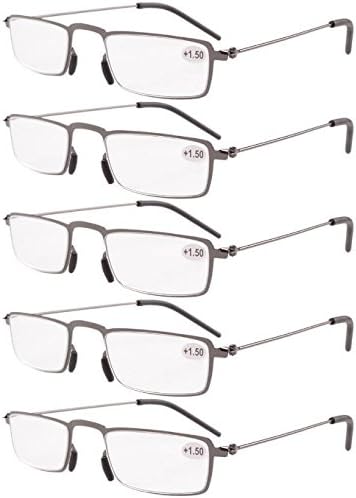 Eyekepper 5-Pack Straight Thin Stamped Metal Frame Half-Eye Style Reading Glasses Readers Gunmetal +2.5
