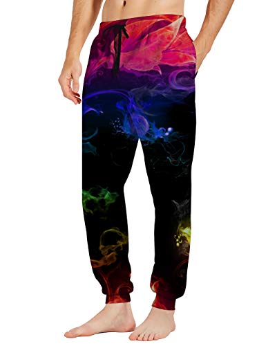 Belovecol Mens Womens Sweatpants Colorful Smoke Graphic Joggers Pants Casual Track Trousers with Elastic Waist Drawstring M - Thumbnail 4