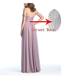 WuliDress Vestido largo de gasa para dama de honor, con hombros descubiertos, para fiesta, vestido formal de noche