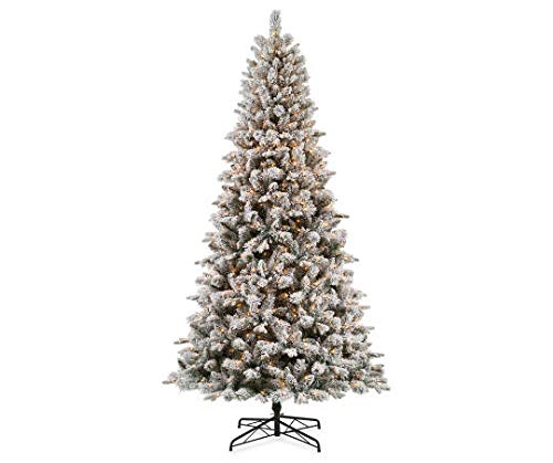 MTFEX Snowmass Flocked Pre-Lit Artificial Christmas Tree with Clear Mini Lights 9FT
