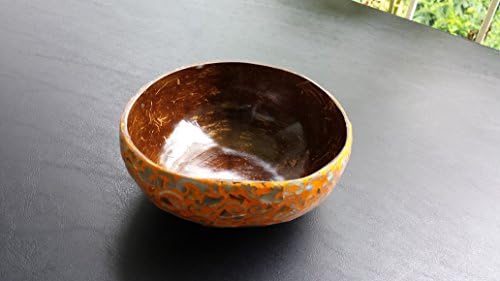 Coconut bowl with Eggshell inlaid Outside - Orange &amp; Gold (CB33)