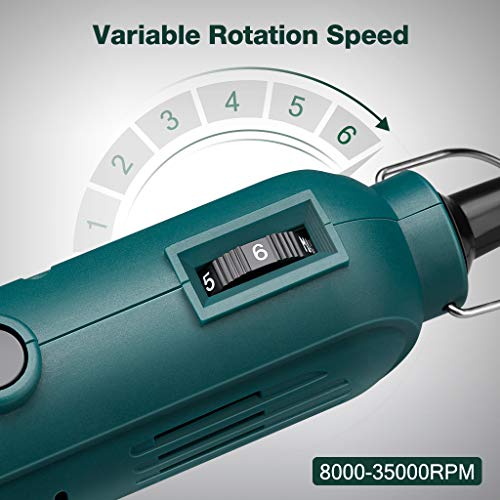 URCERI Rotary Tool Kit with Flex Shaft and 100 Accessories, 6 Adjustable speed, 120V/60HZ Frequency, 135W Power and 35000 rpm No-Load Speed, Multiple-Function for Craft Projects