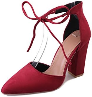 FINOC Womens High Heel Pumps Shoes, Chunky Heels &amp; Crossover Ankle Strap Suede Heeled Sandals For Women US 6.5 B(M)/37 Red