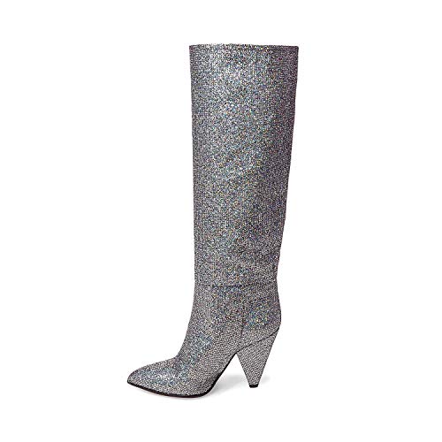 STEVEN-by-Steve-Madden-Womens-Jayne-Fabric-Pointed-Toe-Knee-Silver-Size-60