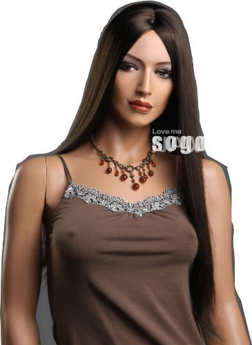 Super Long Mid-split the Bangs Straight Hair Length Long Dark Brown Wigs for Modern Office Model Ladies Wigs Human Hair for Sexy Women