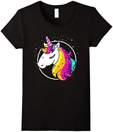 Womens Rainbow Color Unicorn T-Shirt Large Black