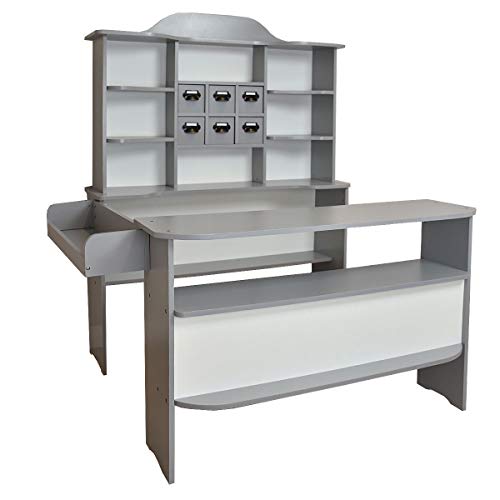 roba Kaufladen aus Holz - Großer Kaufmannsladen für Kinder - Marktstand (grau/weiß)