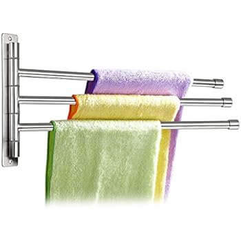 Sumnacon Wall Mounted Swing Towel Bar - Silver Stainless Steel Bath Towel Rod Arm, Bathroom/Kitchen Swivel Towel Rack Hanger Holder Organizer, Folding Space Saver Towel Rail (3 Bar)
