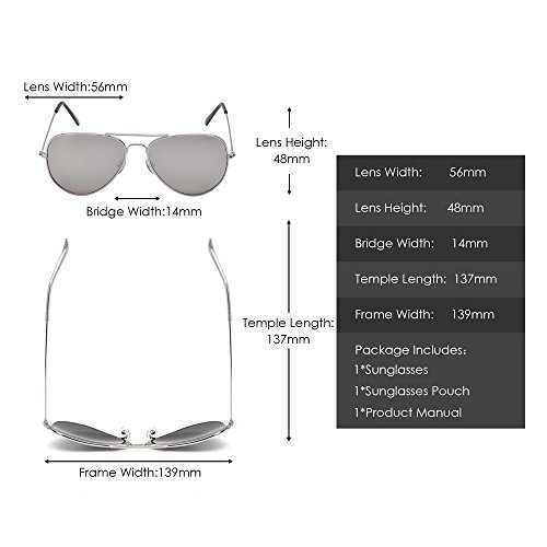 Retro Mirror Aviator Sunglasses Flash Tinted Lens Eyeglasses for Women Men UV400 (Silver/Silver)