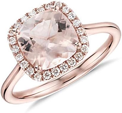 Dividiamonds Women Halo Engagement Ring 18K Rose Gold Finish Cushion Cut Morganite