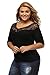 Beauty Decor Women's 3/4 Sleeve Off Shoulder V Neck Tops Lace Neckline Spliced Blouse Shirts Plus Size, XXL Black
