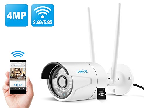 Reolink 4MP Super HD 2.4/5Ghz Dual Band Wi-Fi Wireless Security IP Camera, Fixed Bullet with 16GB Micro SD (RLC-410WS)