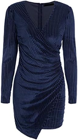 Missy Chilli Women's Long Sleeve V Neck Velvet Wrap Mini Dress Cocktail Wedding Dress