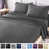 LIANLAM Twin XL Bed Sheets Set - Super Soft Brushed Microfiber 1800 Thread Count - Breathable Luxury Egyptian Sheets 16-Inch Deep Pocket - Wrinkle and Hypoallergenic-3 Piece(Twin XL, Dark Grey)