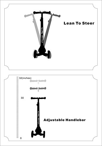 Voyage Sports Kick Scooter, Fold and Adjustable Height with Extra-wide Deck PU Flashing Wheels for toddlers Girl or boy, 3-wheel-scooter - Thumbnail 3