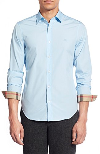 Burberry Brit Men's Light Blue Henry Trim Fit Stretch Cotton Logo Sport Shirt (M)