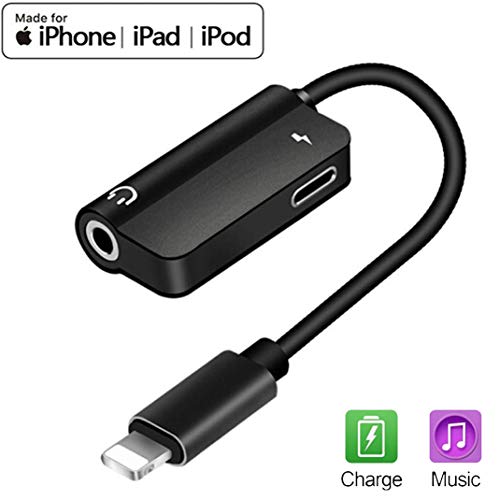 3.5 mm Headphone Jack Adapter Dongle for iPhone X/10/Xs/Xs Max/XR/ 8/8 Plus/ 7/7 Plus 2 in 1 Earphone Splitter Audio and Charger Adapter for iPhone Aux Cable Converter Support All iOS System-Black