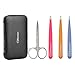 Soobest Eyebrow Tweezers Set and Scissors with Leather Carry Case, 4 Pcs Stainless Steel Eyebrow Tweezer Kit with Brow Trimmer Scissors, Precision Slant Tweezers