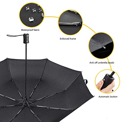 Travel Umbrella Compact Auto Open Close Sun Rain Folding Umbrella with Sleeve Black - Thumbnail 2