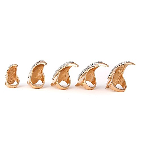 Wowlife False Nail Punk Style Talon Claw Paw Finger Ring Knuckle Bend Fingertip Finger Claw Ring (5 Pcs, Golden)