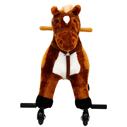 For Children's Day Gift Rocking Horse Birthday Present Kids Girls Boys Walking Pony Ride on Horse Stuffed Animal Rocker Toy Modern Outdoor Wooden Rocking Plush Neigh Sound w/Wheels,Peach Tree