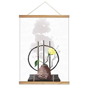 Hanging Poster with Wood Frames - Zen Concept Flower in a Vase - Ready to Hang Decorative Wall Art - 18"x24"