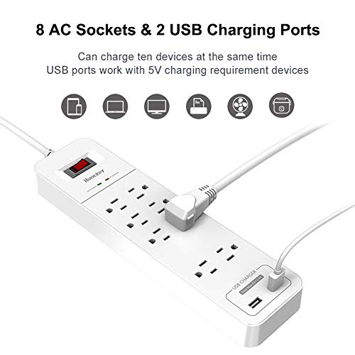 8 Outlets Power Strip Surge Protector, 2 USB Ports Powerstrip,Huntkey
