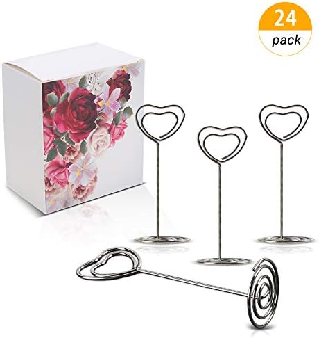 Jeantan Table Number Holders, 24 Pieces Table Card Holders Table Pictures Stand for Place Cards Wedding Party Office Desk Name Memo Menu Clips (Heart)