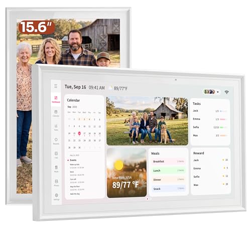 Ingnok 15,6" Calendrier Numérique Wi-Fi,Organisateur Familial Mural Intelligent, Écran Tactile HD, Planning Familial Connecté, Planificateur de Repas, Tableau des Tâches et Cadre Photo Numérique,32 Go